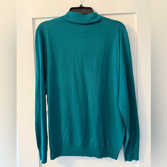 Alan Flusser Teal Merino Wool Long-Sleeve Polo Sweater – Size M - Picture 2 of 12